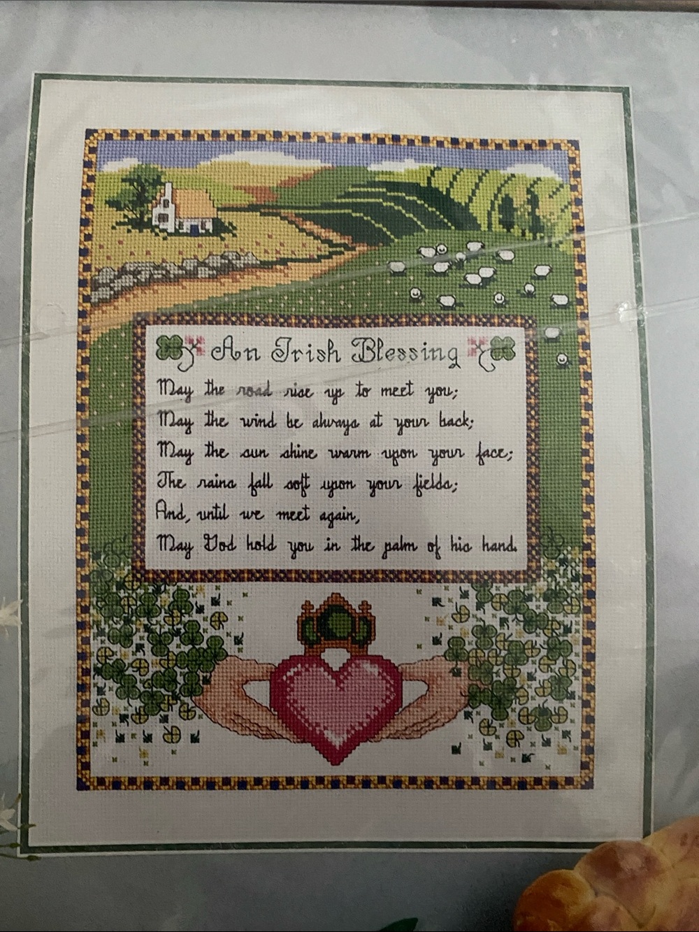 Bucilla unused Irish Blessing Cross-Stitch Kit – Green, Pink, Cream